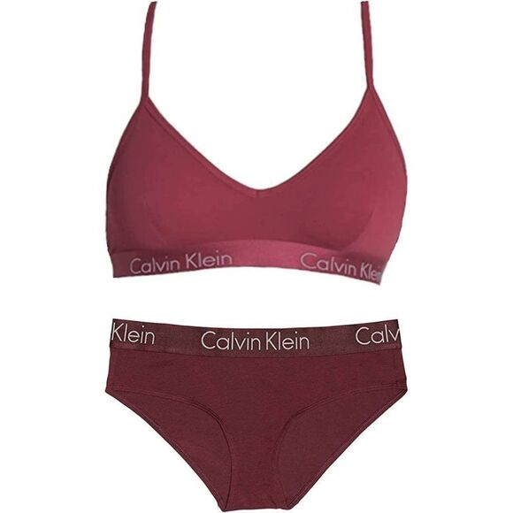Calvin Klein Women Motive Triangle Padded Racerback Bralette Top & Bottom Size M - Picture 1 of 13